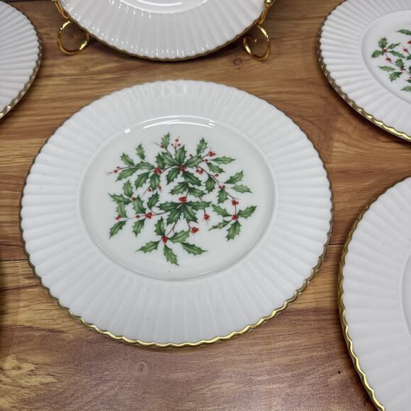Lenox Hollyberry Salad Plates Fluted Special 8 1/2” Dimension Rim USA~set Of 6 - Picture 6 of 10